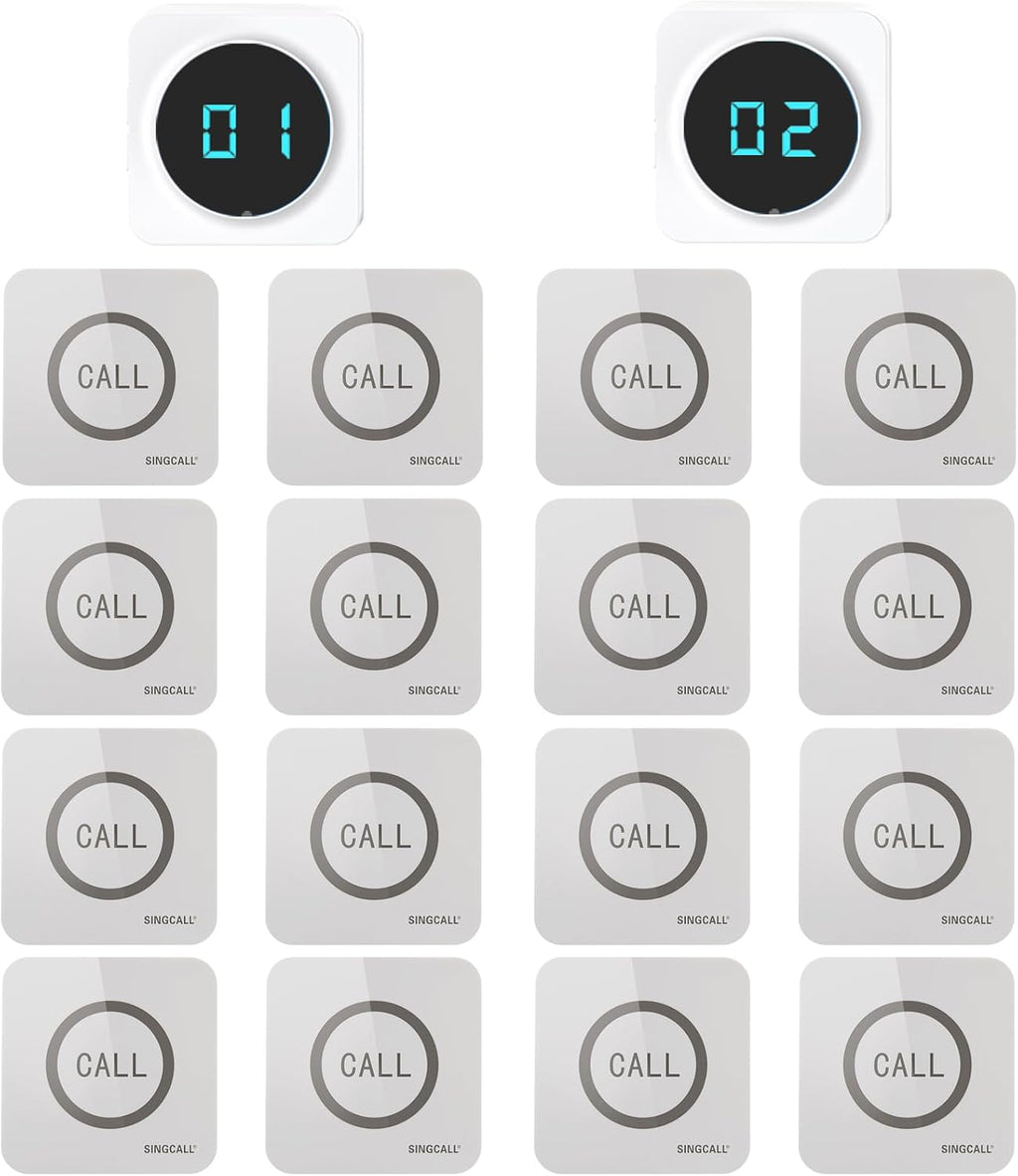 Restaurant Pager System 2 Receivers & 16 Waterproof Call Buttons