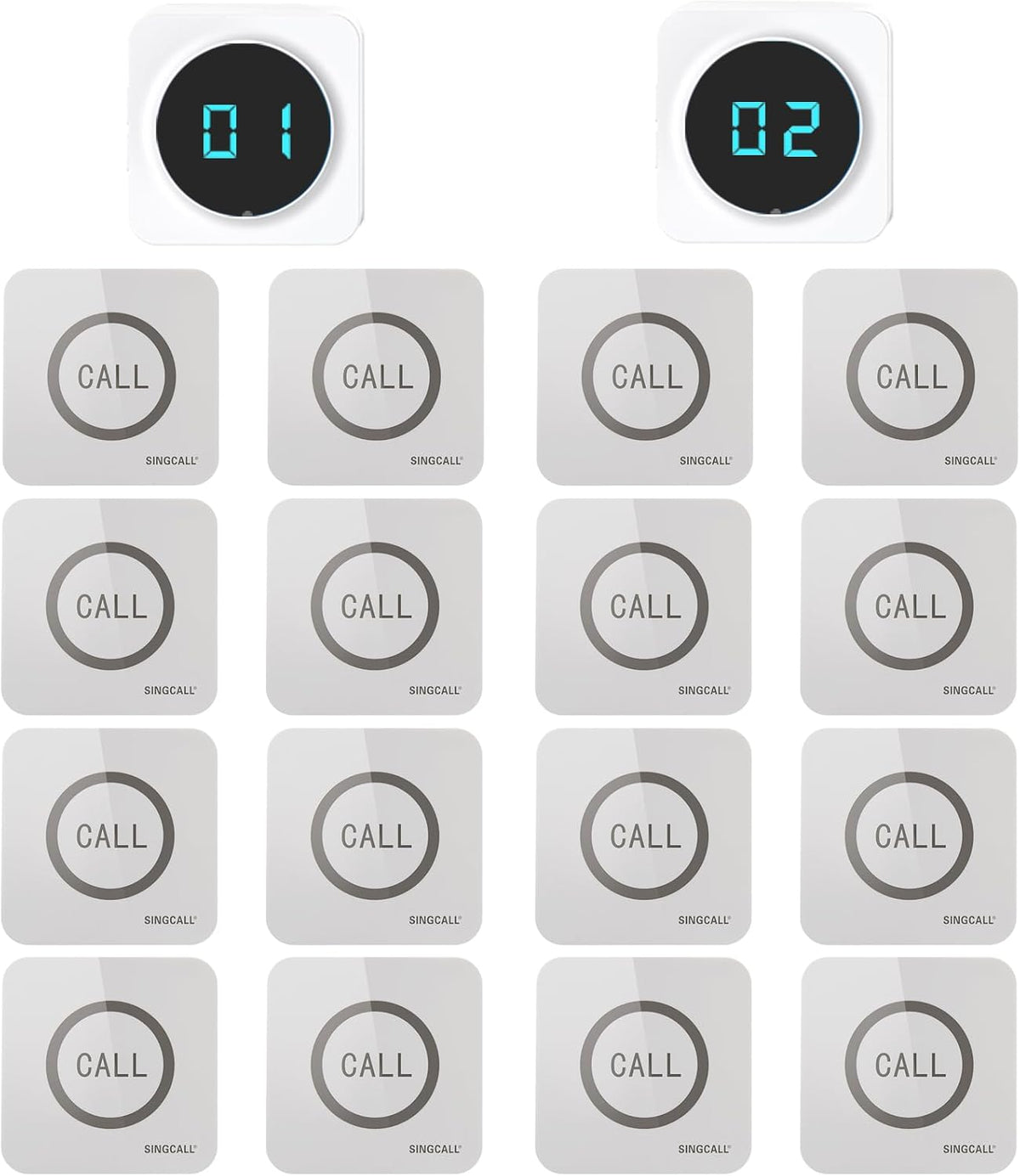 Restaurant Pager System 2 Receivers & 16 Waterproof Call Buttons