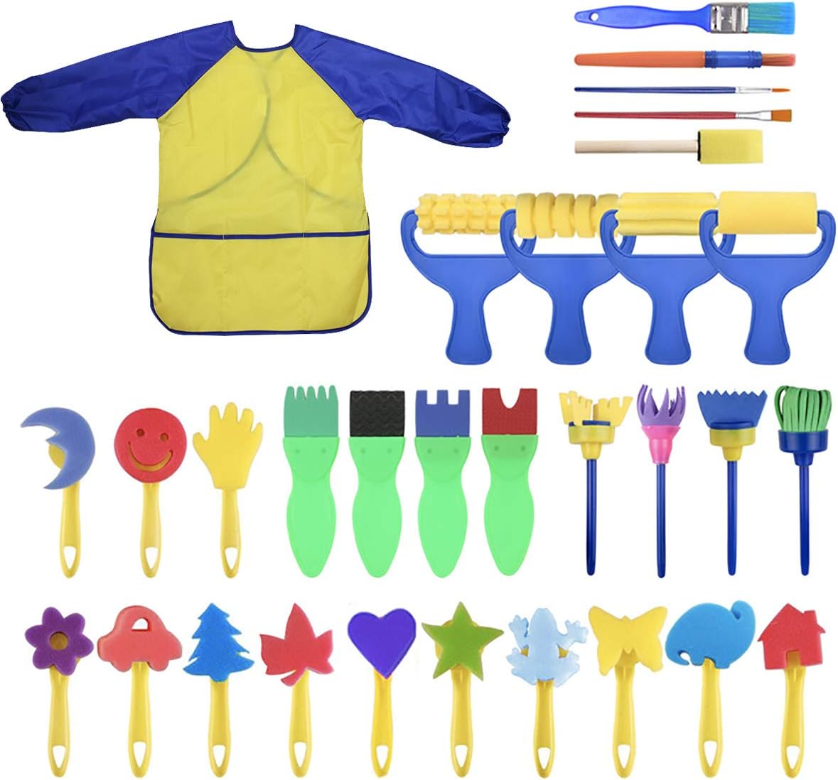 Washable Paint Brushes Set for Toddler Kids Early Learning Toys Finger Paints sponges Art Supplies Gifts