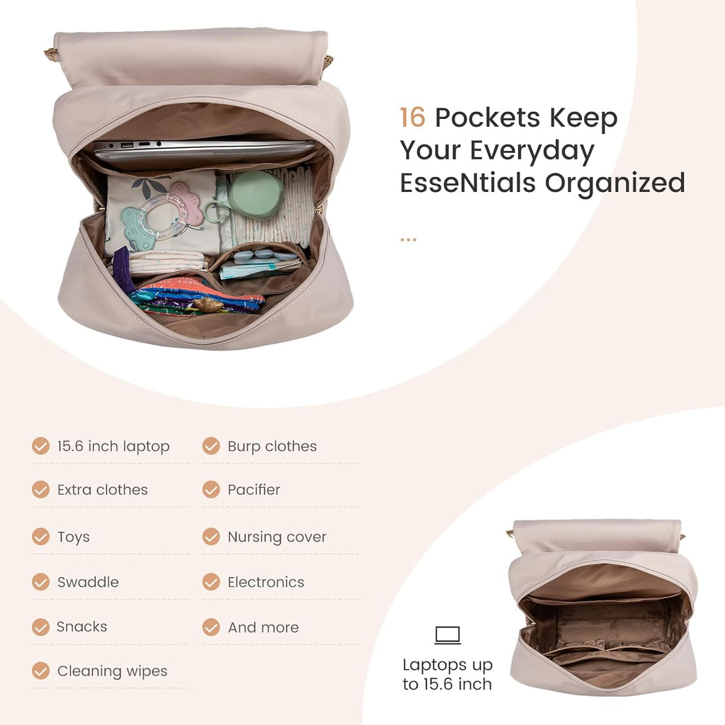 Diaper Bag Backpack, Baby Travel Bags for Boys & Girl, Toddler Waterproof Diaper Bag w/Changing Pad (Camel