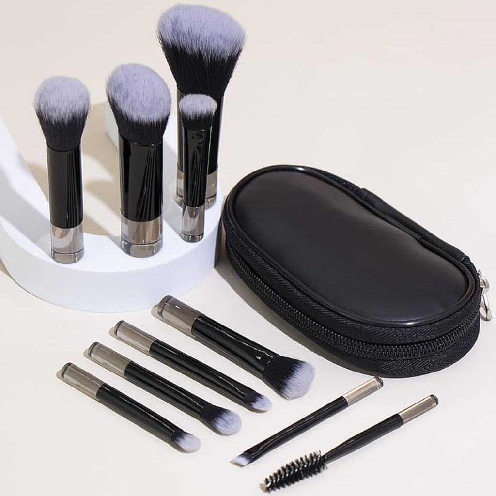 Portable ON THE GO Makeup Brush Set, COSHINE 10pcs Easy-taken Mini Full Complete Function Cosmetic Brushes Kit with