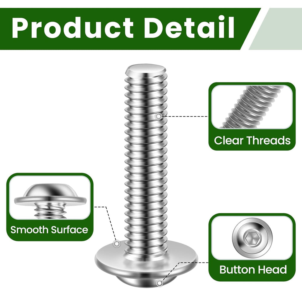Mellewell M4 x 25mm Flanged Button Head Socket Cap Screw Bolts, 304 Stainless Steel 18-8, Allen Socket Drive, Bright Finish, Fully Threaded, Pack of 100