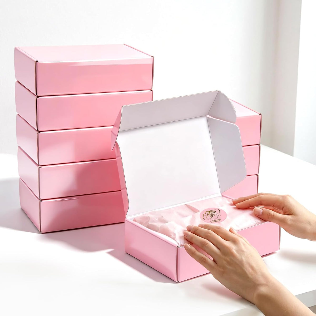 7"x5"x2" Glossy Pink Shipping Boxes, 50 Pack Corrugated Cardboard Mailing Boxes for Small Business Packaging