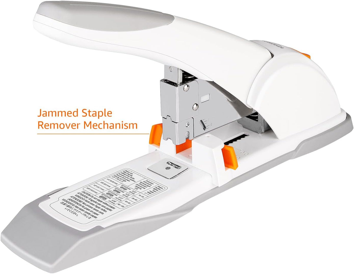 Heavy-Duty Desktop Stapler, 130 Sheets High Capacity, Sturdy with Jammed Staple Remover Mechanism, 5/8" Staples, White