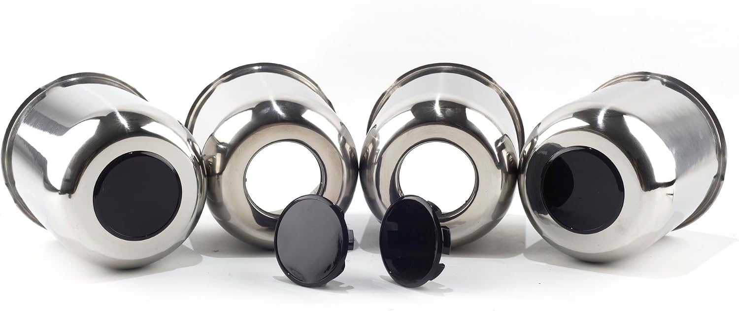4-Pack Trailer Push Through Center Caps and Trailer Lug Sets - 4.25in Wheel Center Caps Chrome with Black Top Cover