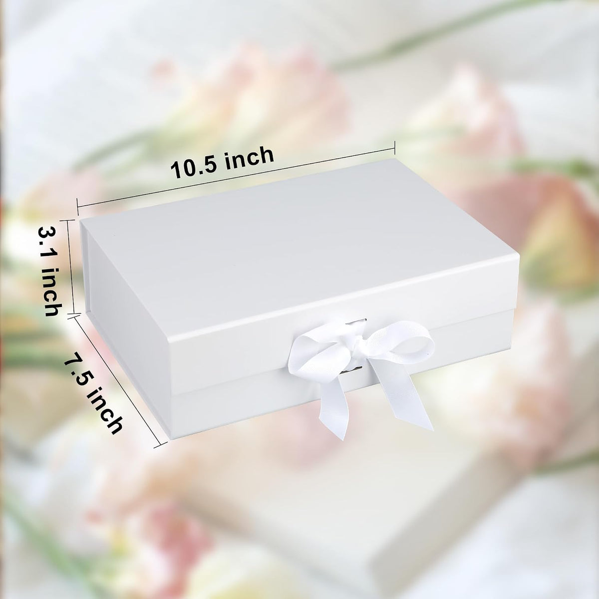 10.5"x7.5"x3" Medium White Magnetic Gift Box with Lid and Ribbon