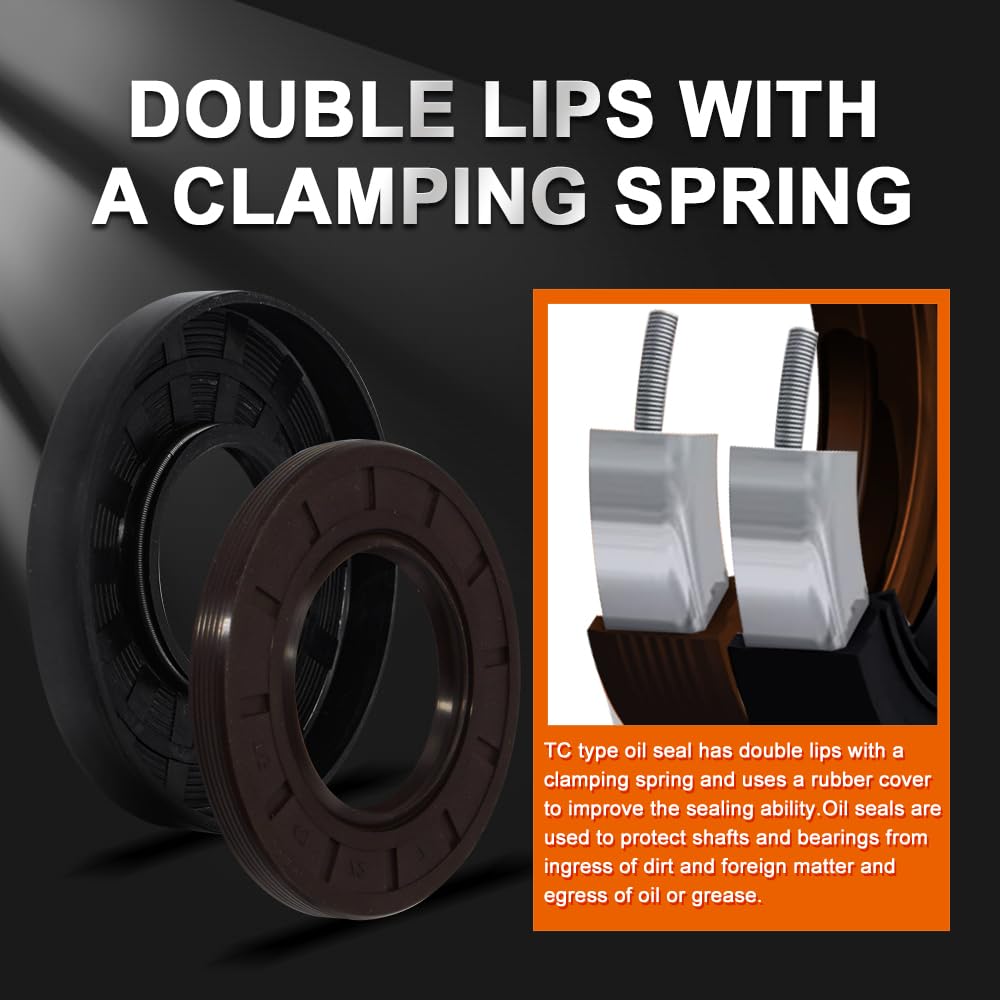 TC 20mm X 40mm X 7mm, 2PCS Black Double Lip Oil Seal, Nitrile Rubber Cover Double Lip with Spring, Oil Shaft Seal Fit for Bearing Shaft
