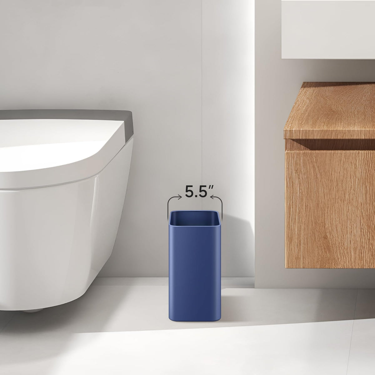 Small Bathroom Trash Can, 2.1 Gallons, Under Sink Wastebasket, Blue