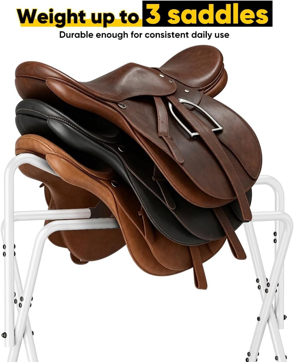 Horse Saddle Rack for English Saddle, Foldable Saddle Stand with Bottom Storage for Horse Tack, Saddle Pad Rack for