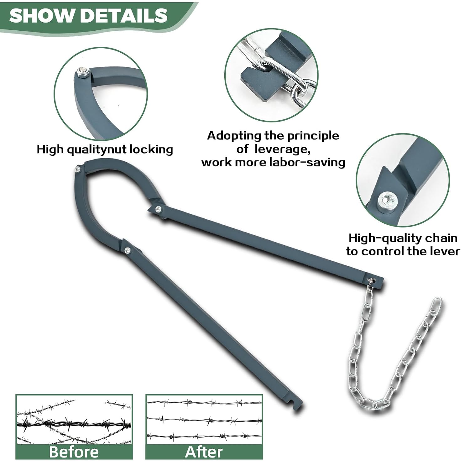 Heavy-Duty Fence Repair Tool, Fence Stretcher Tool for Fast Repairs (6.8 lbs), Farm Fence Tightening Tool for Barbed