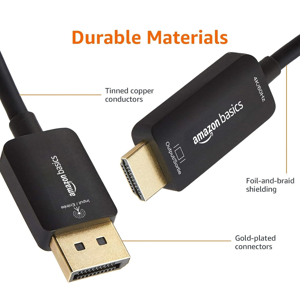 DisplayPort to HDMI Cable, Uni-Directional, 1080p, 1920x1200, 4K@60Hz, Works with DisplayPort Enabled Desktops and