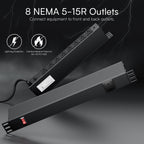 8 Outlet Horizontal 1U Rack Mount PDU Power Strip with Surge Protector - 110V/15A - 6ft Power Cord for Network Server