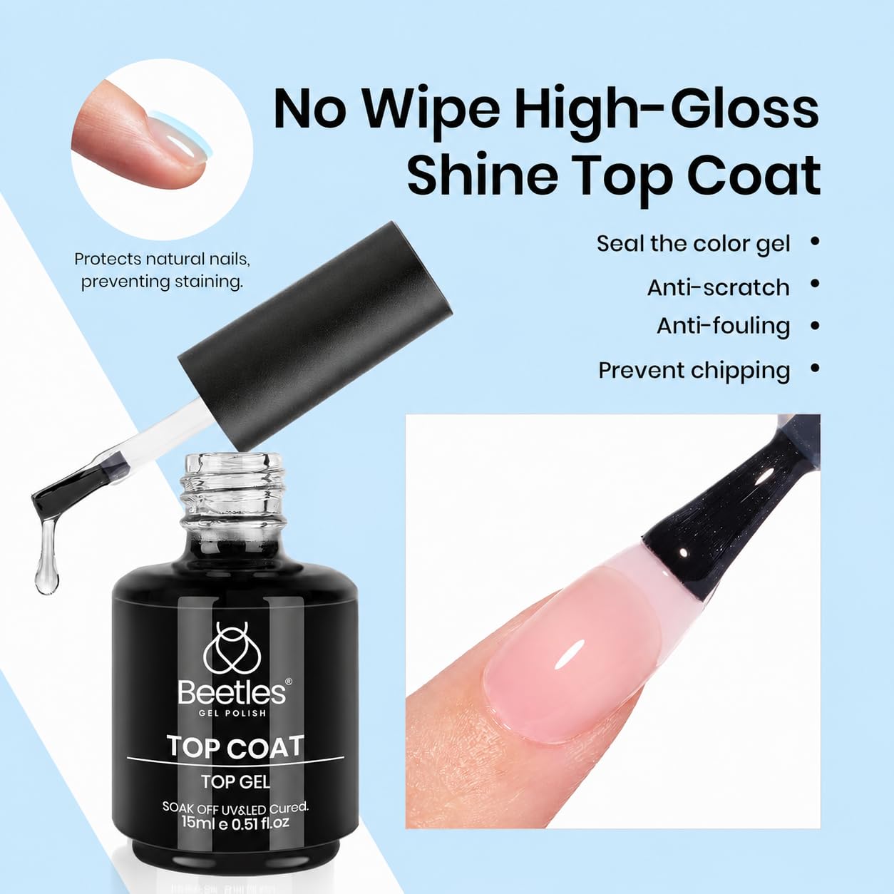 Beetles 3Pcs 15 ml Builder Nail Gel with Base and No Wipe Top Coat | Gel Polish Kit for Gloss Finish and Long-Lasting