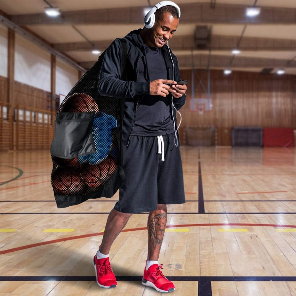 Extra Large Sports Ball Bag Mesh, 5PCS Soccer Ball Bag Heavy Duty Drawstring Bags, Team Work for Holding Basketball