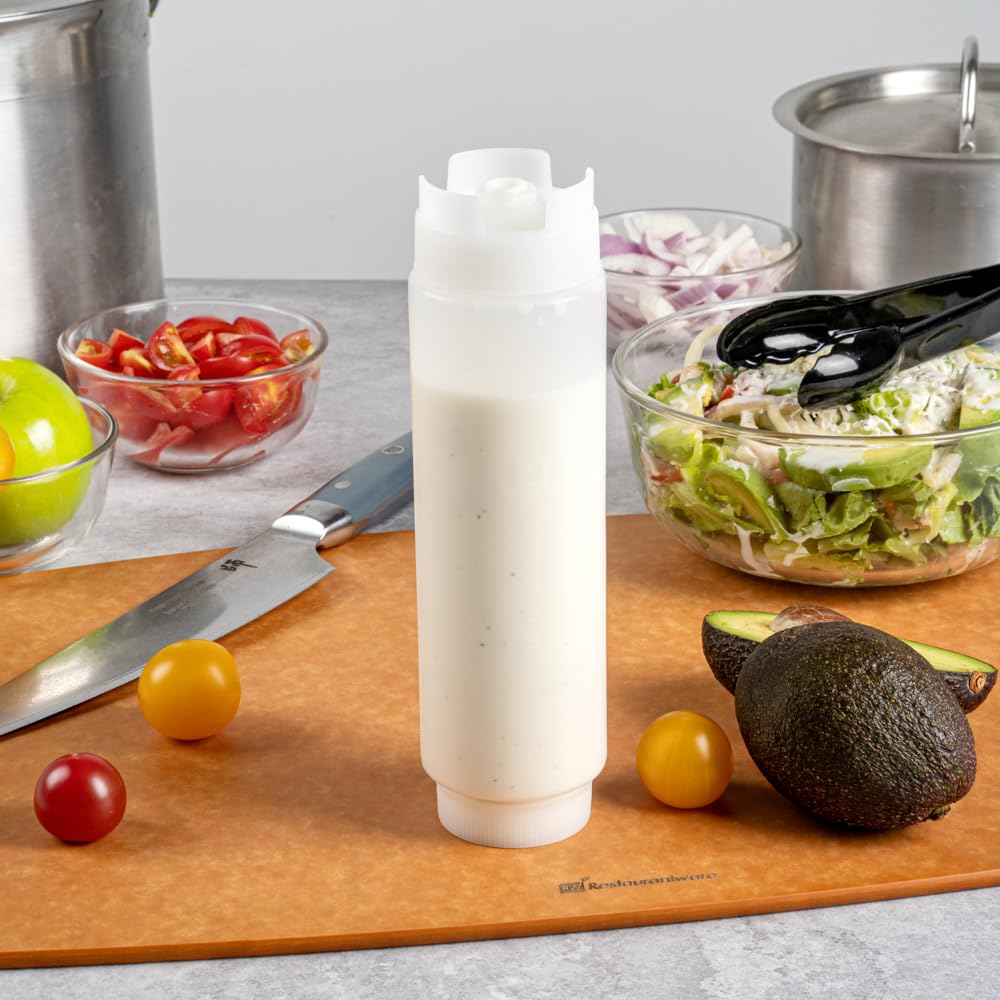 First In First Out 16 Ounce Condiment Squeeze Bottle 6 Refillable Lid FIFO Squeeze Bottle - Precision Dispensing Tip