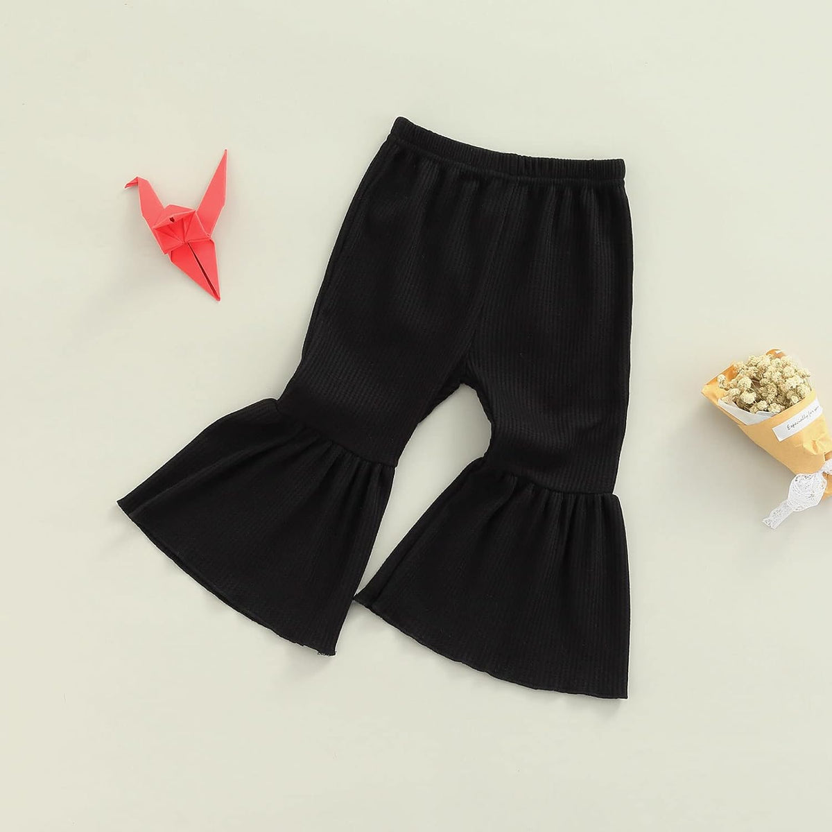 Toddler Bell Bottoms Baby Girls Leggings Ribbed Knit Flare Pants Solid Color Wide Leg Pants Ruffle Trousers