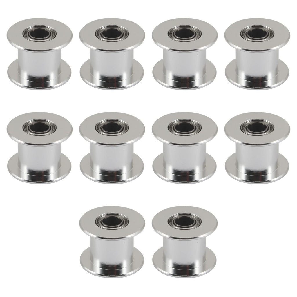 (Pack of 10)20 Teeth 5mm Bore 10mm Width Belt Silver Tone GT2 Idler Pulley Aluminum Alloy Toothless Timing Belt Pulley Wheel for 3D Printer Accessory