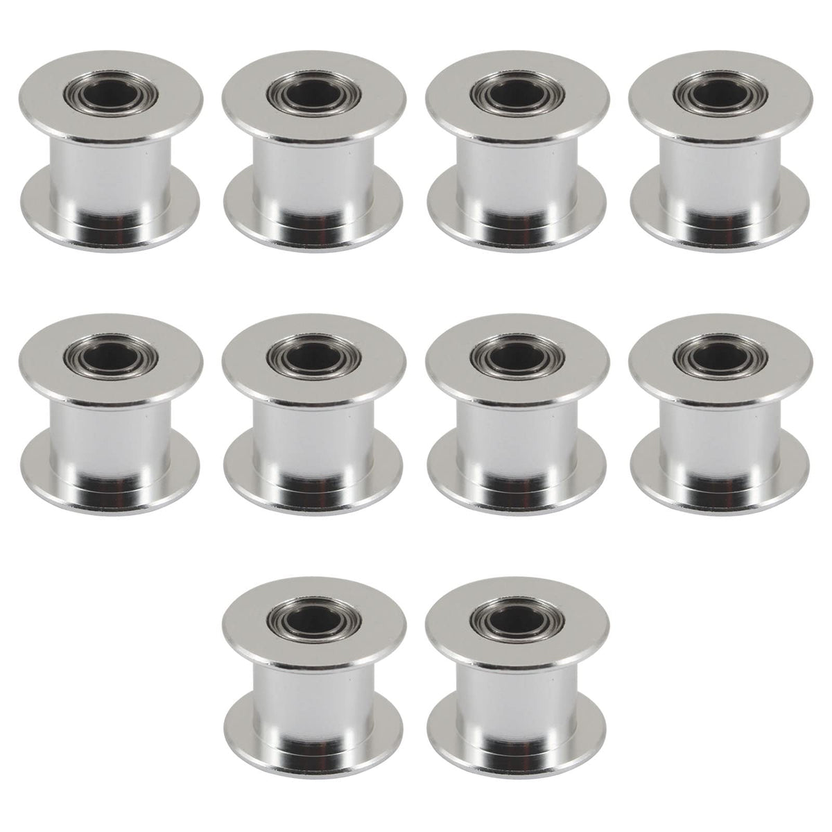 (Pack of 10)20 Teeth 5mm Bore 10mm Width Belt Silver Tone GT2 Idler Pulley Aluminum Alloy Toothless Timing Belt Pulley Wheel for 3D Printer Accessory