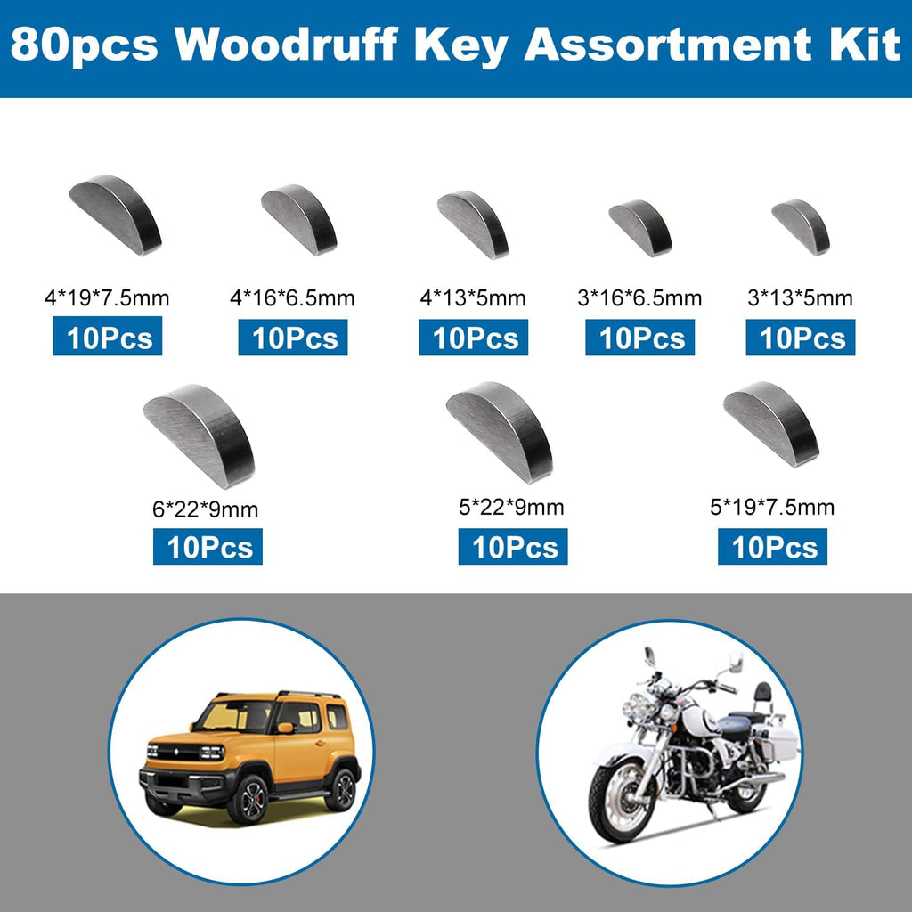 80pcs Woodruff Key Assortment Kit Carbon Steel Half Moon Key