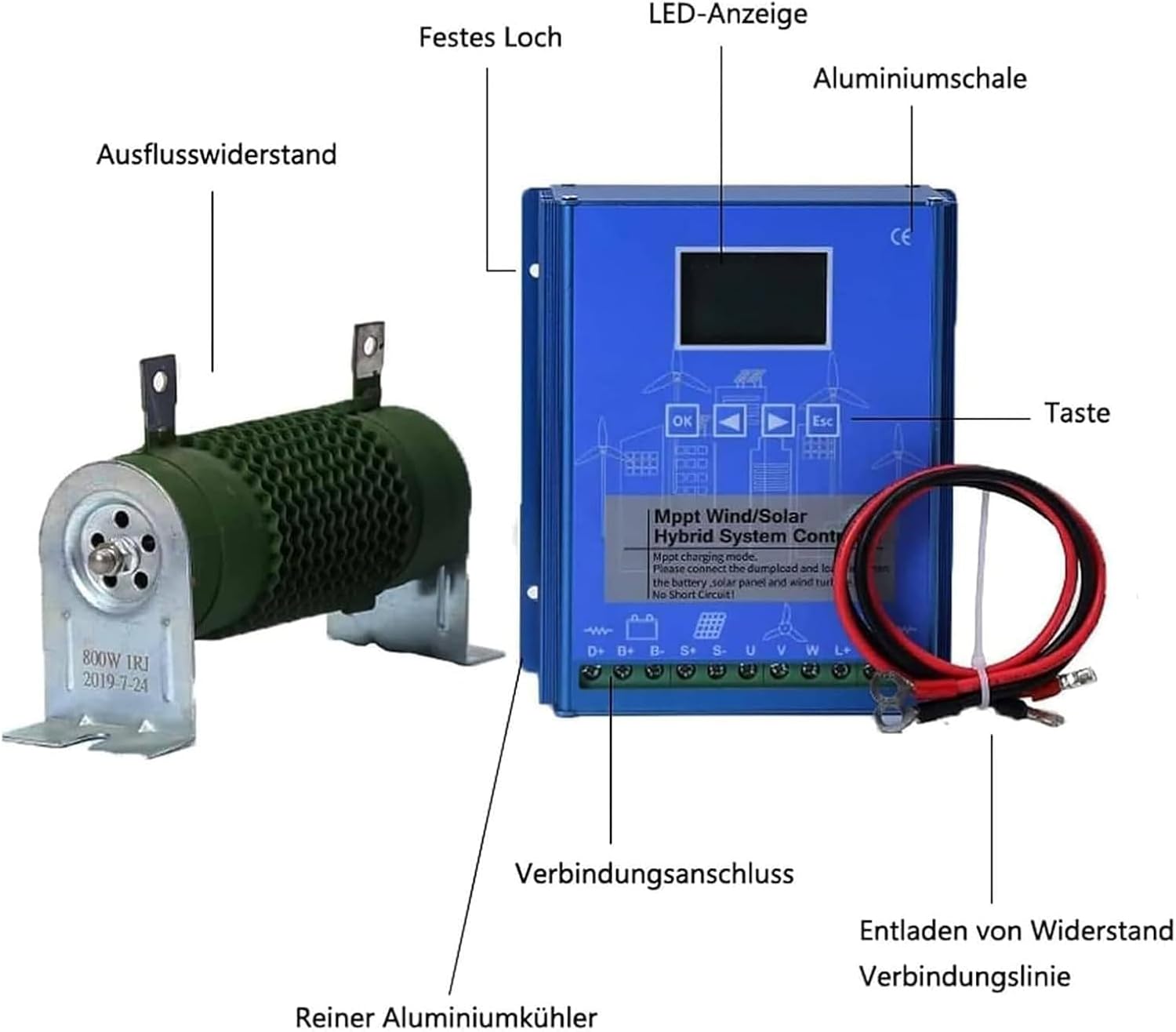 Wind Solar Hybrid Controller Grid with Unloader, 400W 500W 600W Auto 12V Battery MPPT Charge Boost Float, Wind