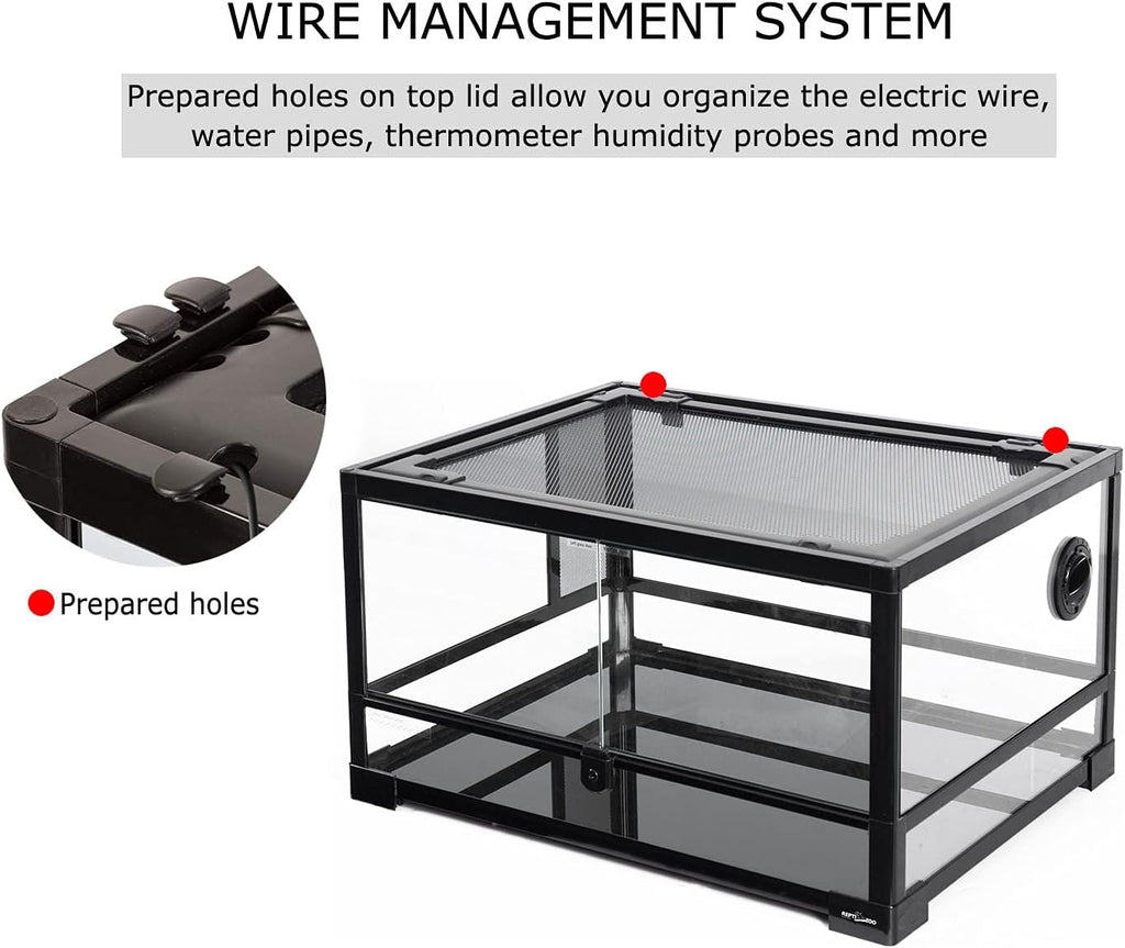 Full Glass 20 Gallon Reptile Tank, Front Opening Reptile Terrarium 24" x 18"x 12", Double Hinged Opening Doors & Top