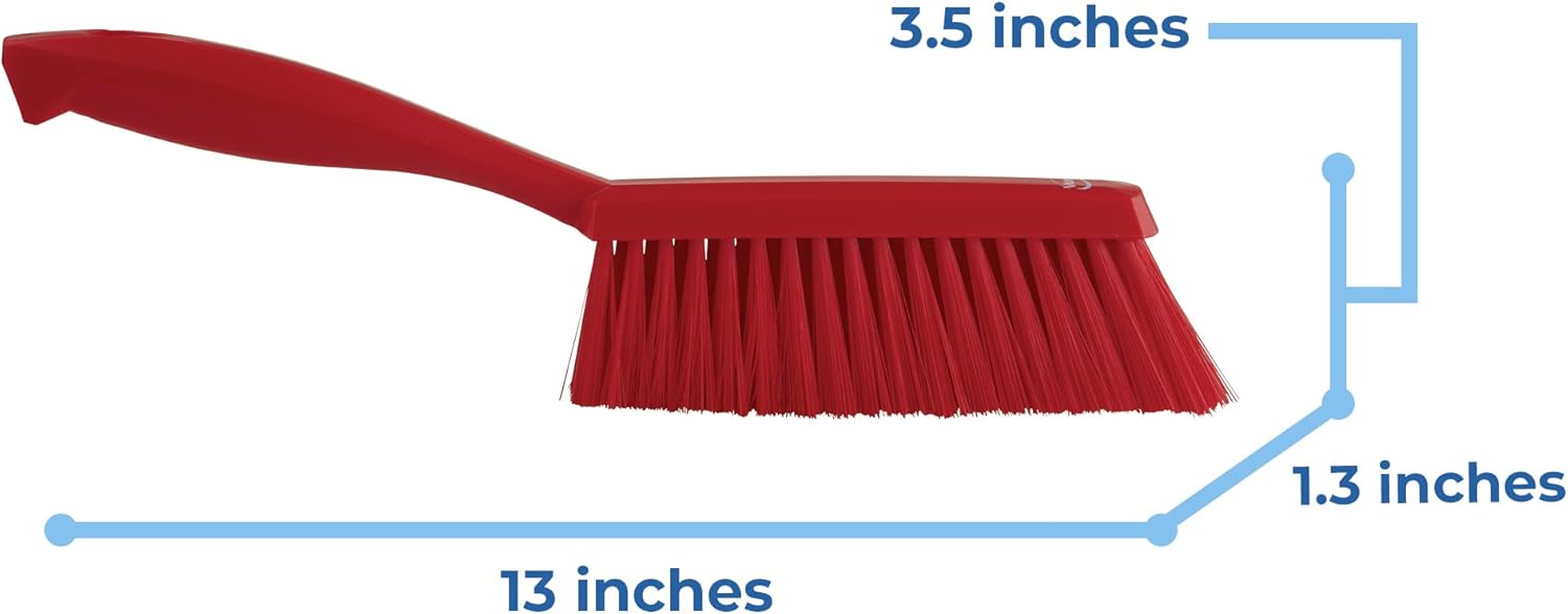 45874 Bench Cleaning Brush, Polypropylene/Polyester Soft Bristle Dustpan Brush & Sweeper With Handle, 14-Inch, Red