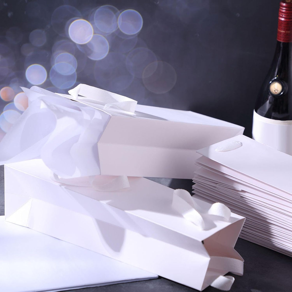 12 Pcs Wine Bottle Gift Bag with Handles Tissue Paper, White