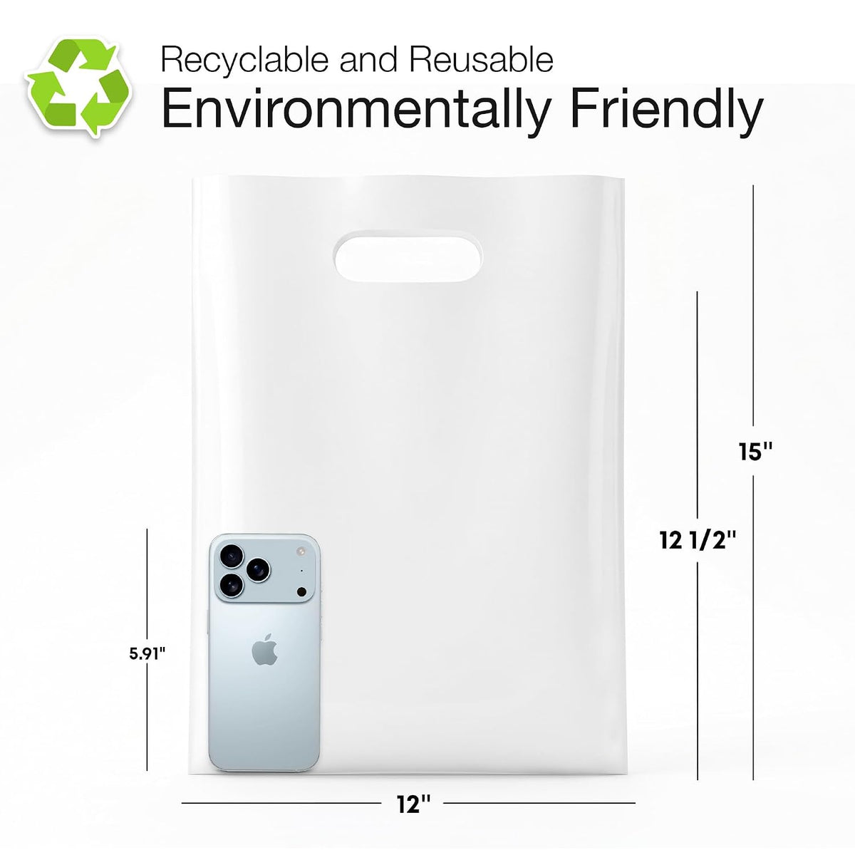 100 White Plastic Bags With Handles 12x15 Merchandise Bags