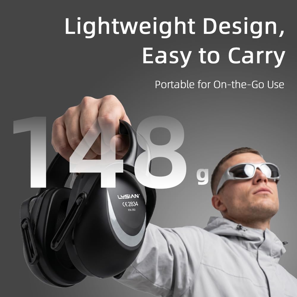 31dB Noise Reduction Earmuffs, Foldable Hearing Protection, Black