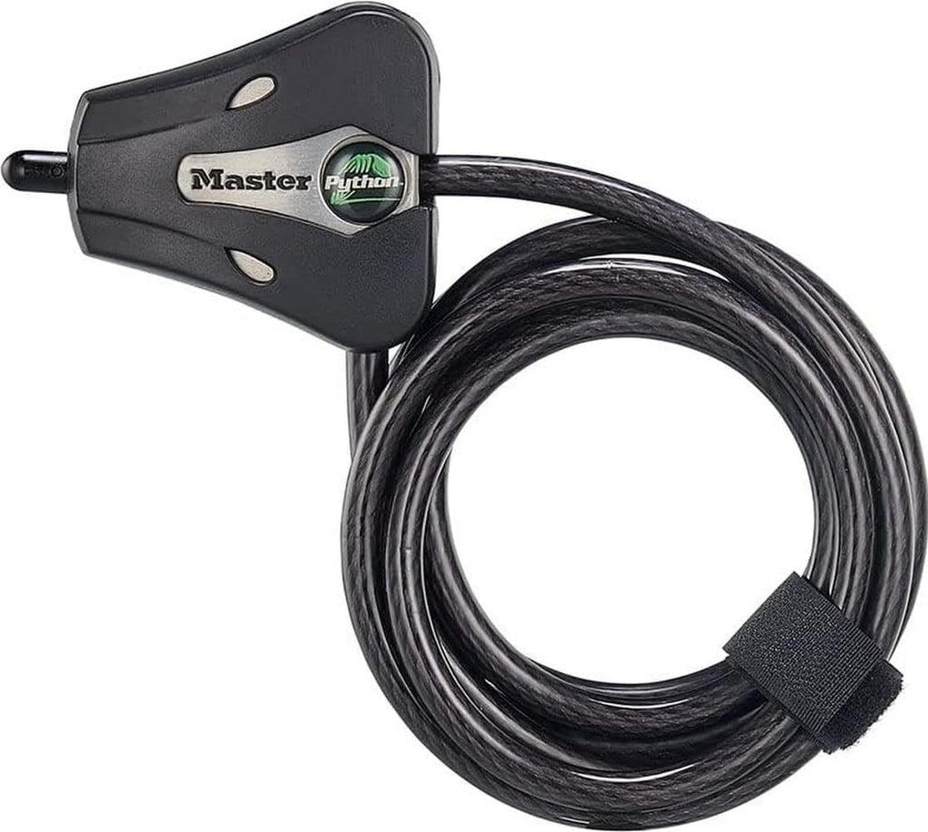 Black Python Bike Lock with Key, Adjustable Metal Cable Lock has a Weather Resistant Vinyl Coating for Outdoor