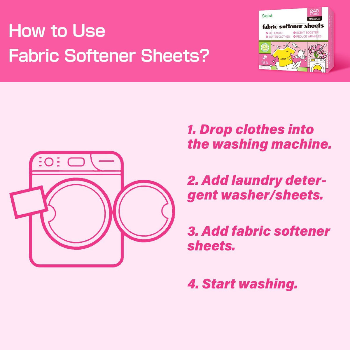 Fabric Softener Sheets for Washing Machine, Magnolia, 240 Loads