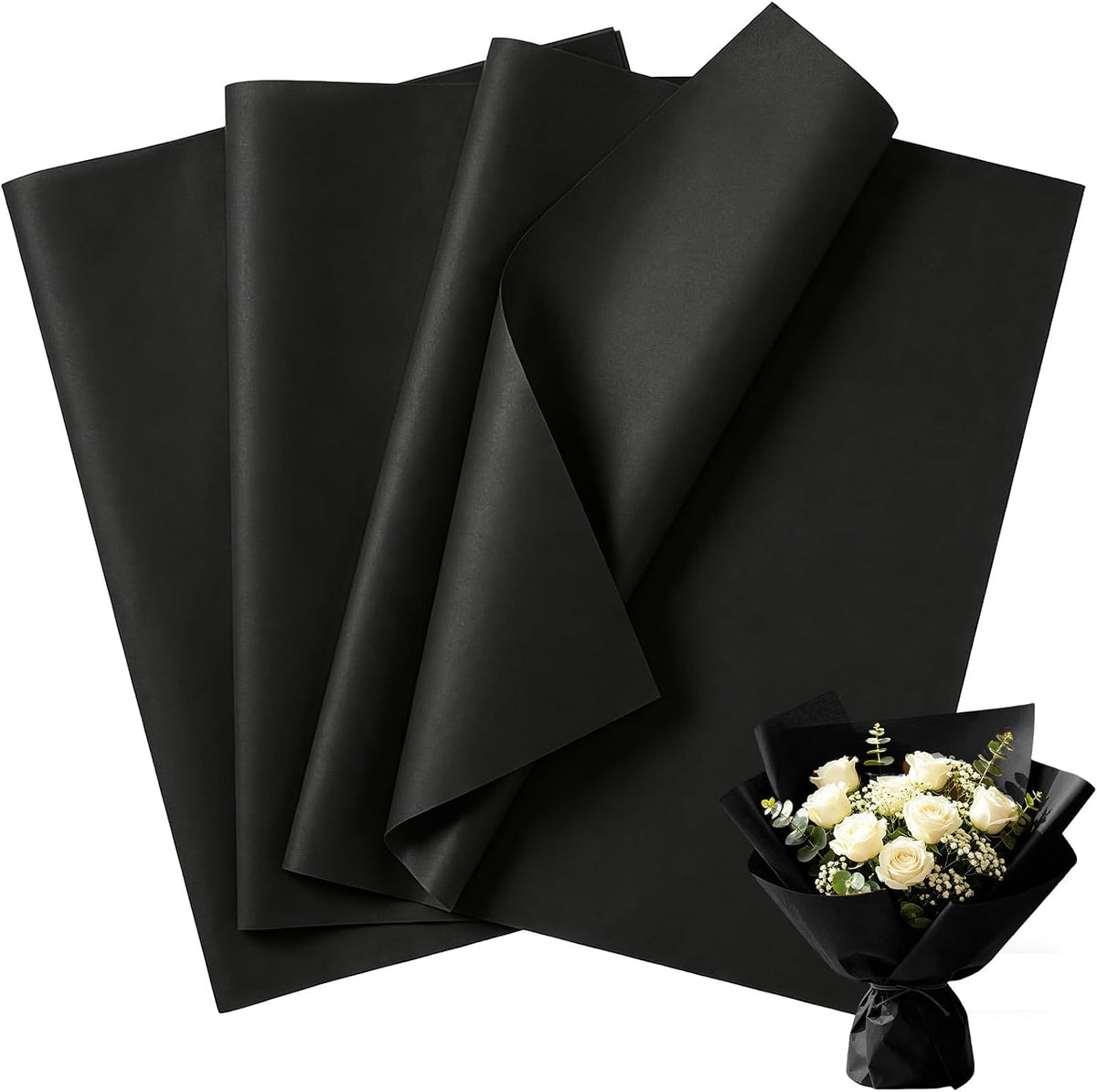 150 Sheets Black Tissue Paper Bulk 14x20 Inch