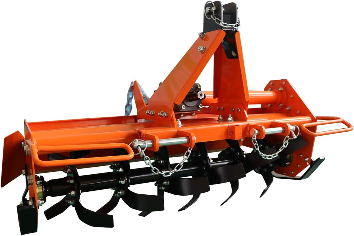 Attachments 3 Point 49" Rotary Tiller Attachment Fits Cat 1 Tractors - Orange - Durable Single Speed PTO Driven
