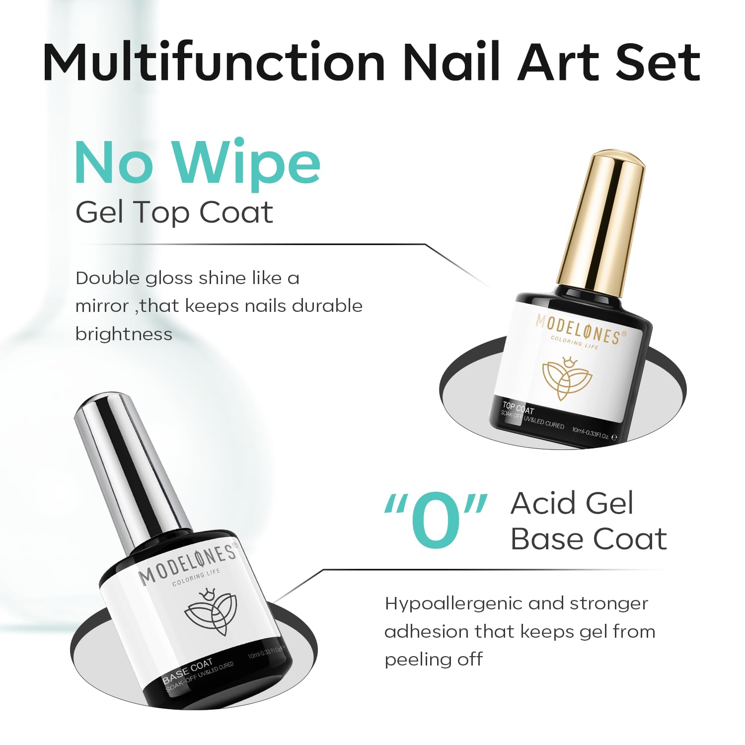 Nail Dehydrator Primer Gel Top Base Coat Set Acid Free | Complete Nail Prep Kit with Adhesion Bonder Glossy Clear Gel