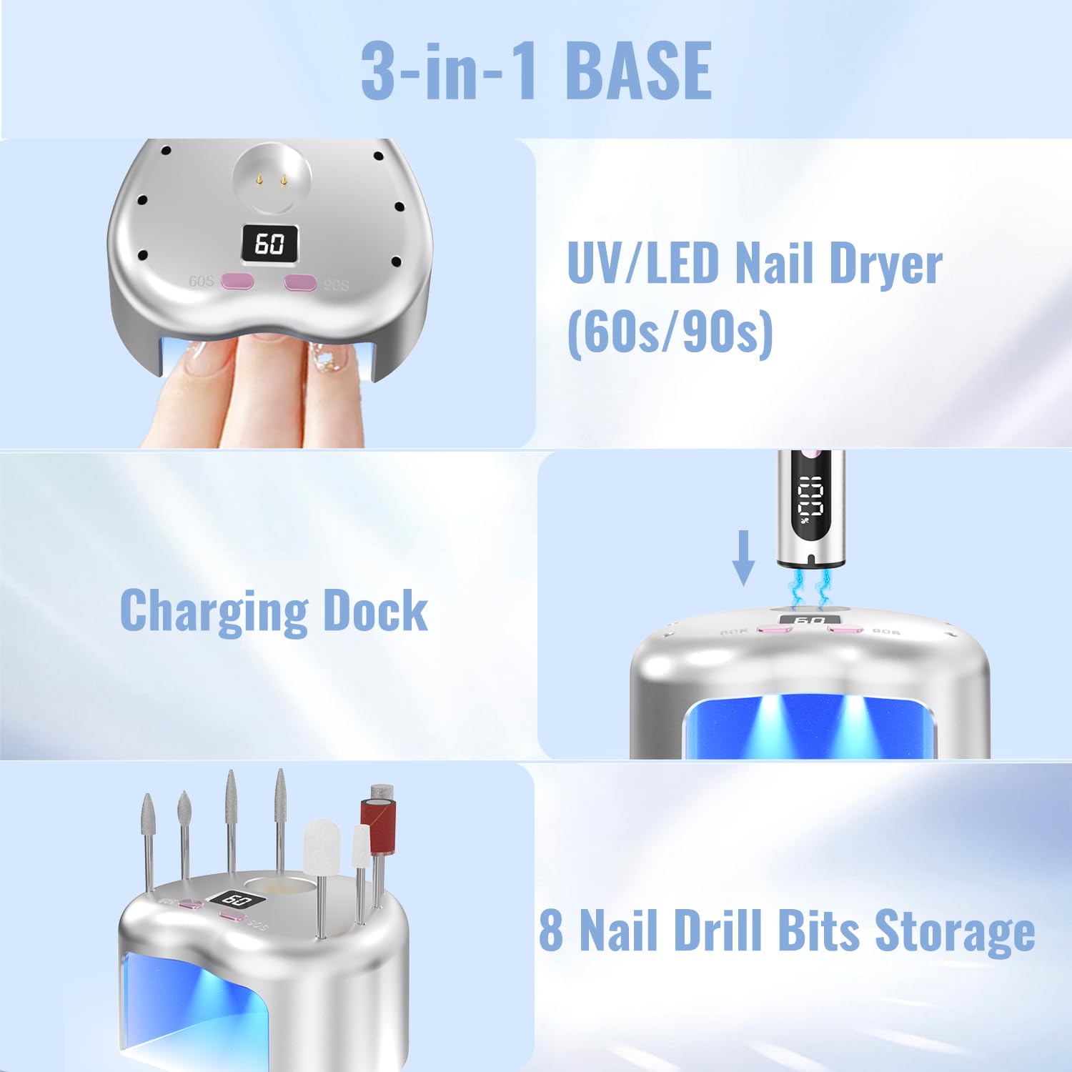 Cordless Electric Nail Drill with UV LED Nail Lamp Charging Base | Nail Drill Machine 35000 RPM Professional Manicure