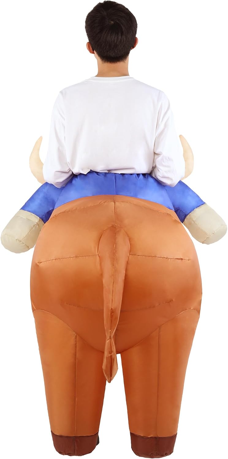 Inflatable Highland Cow Costume Adult Halloween Blow Up Costumes | Funny ride on farm animal blowup outfit cosplay