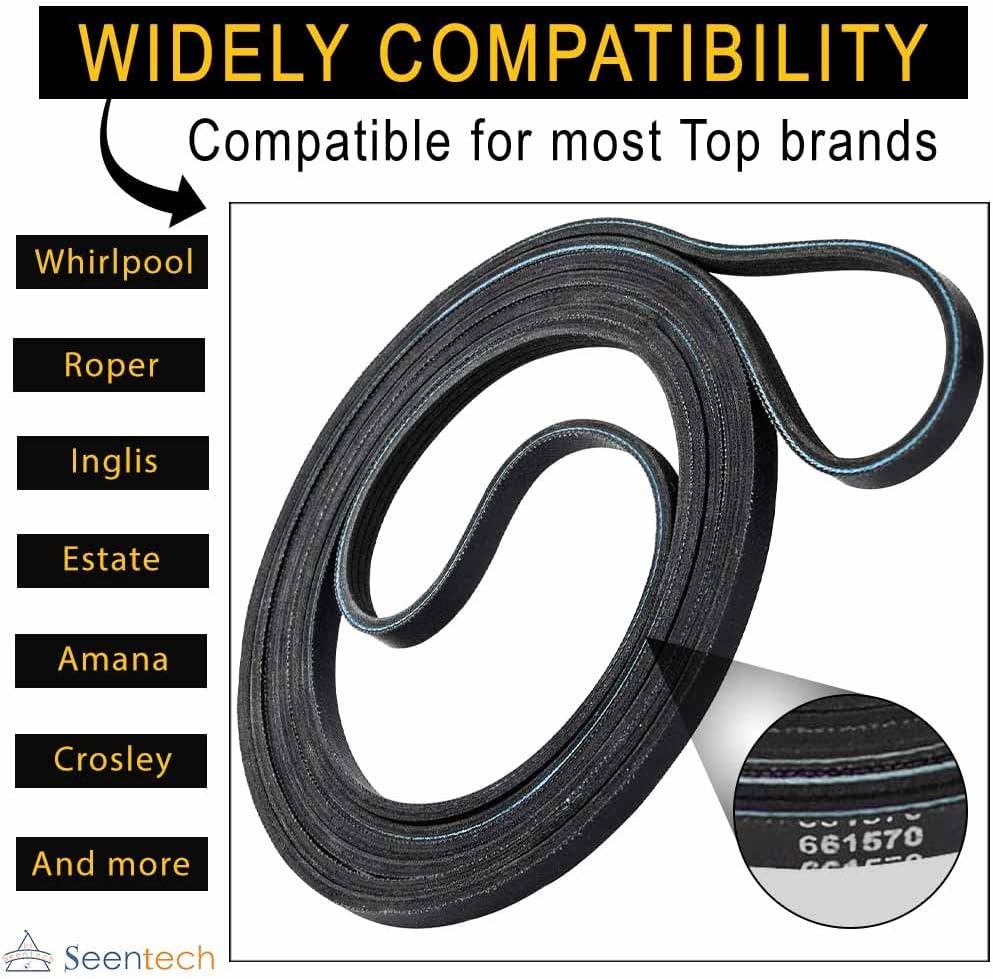 661570 Dryer Drum Belt & W10837240 Dryer Idler Pulley by Seentech - Exact fit Whirlpool Kenmore Dryers - Replaces