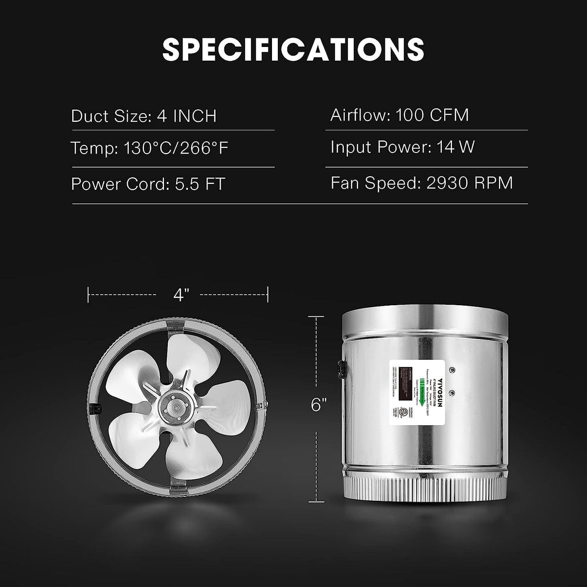 VIVOSUN 4" Metal Inline Fan 100 CFM, Exhaust Fan for Home Ventilation
