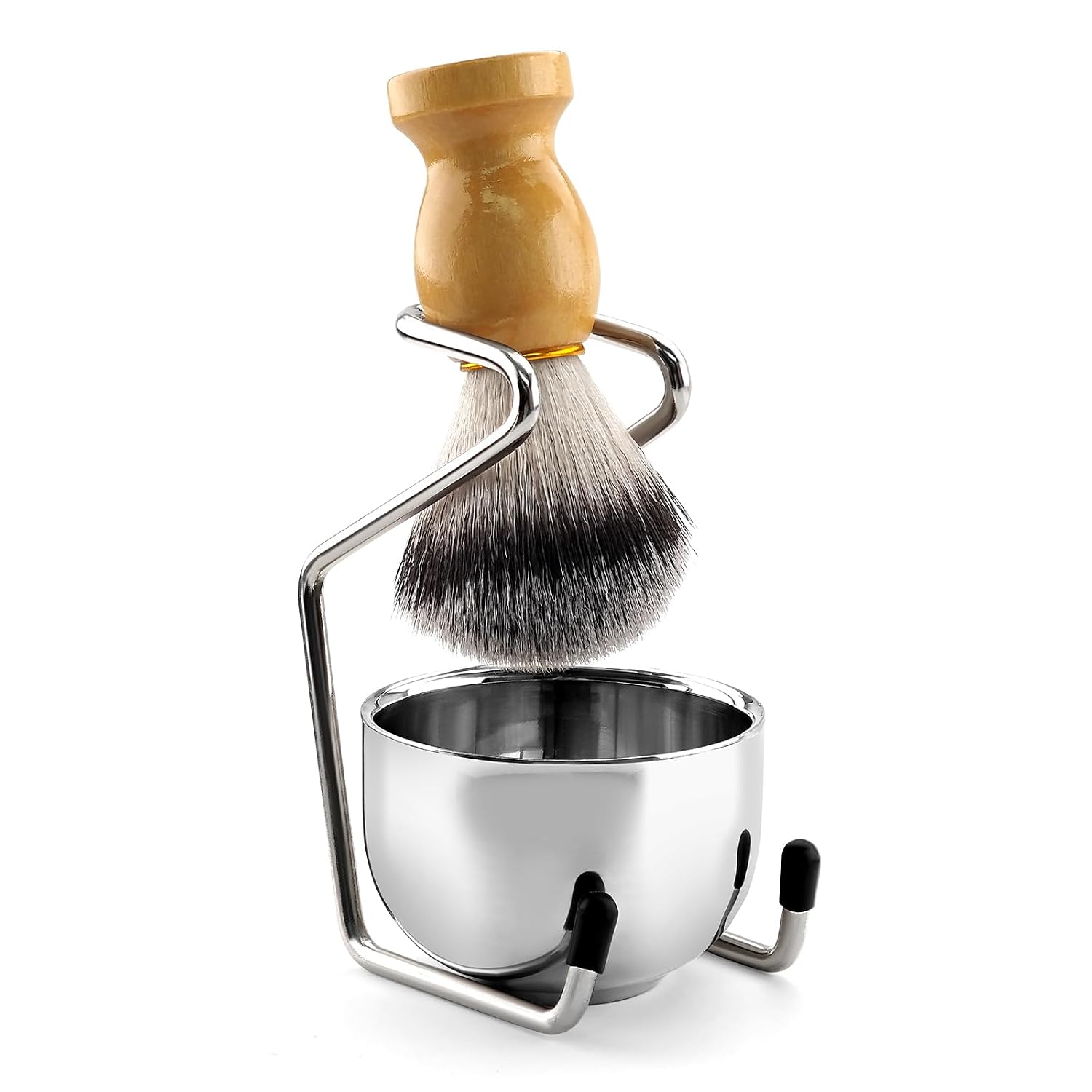 Shave Brush and Bowl, Premium Synthetic Badger Hair Shaving Brush Set with Stainless Steel Shaving Bowl, Exfoliating