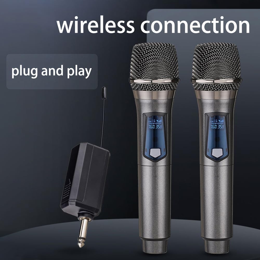 Wireless Microphone, Rechargeable Fixed Frequency Wireless Dual Microphone,Handheld Dynamic mic,Karaoke Singing