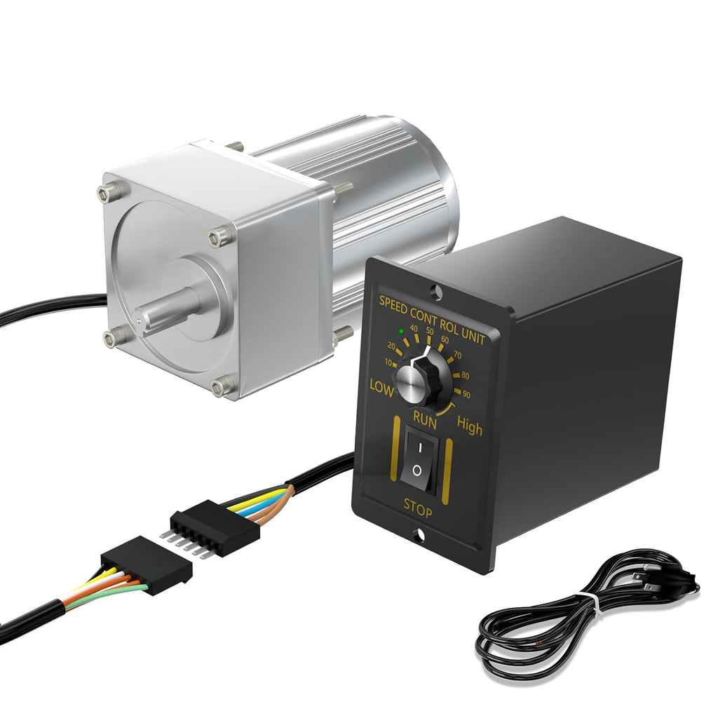 High Torque AC Motor with Gearbox (180K), 110V Reversible Electric Gear Motor Low Speed 7.5rpm & Variable Speed Control Kit for Printing Industry