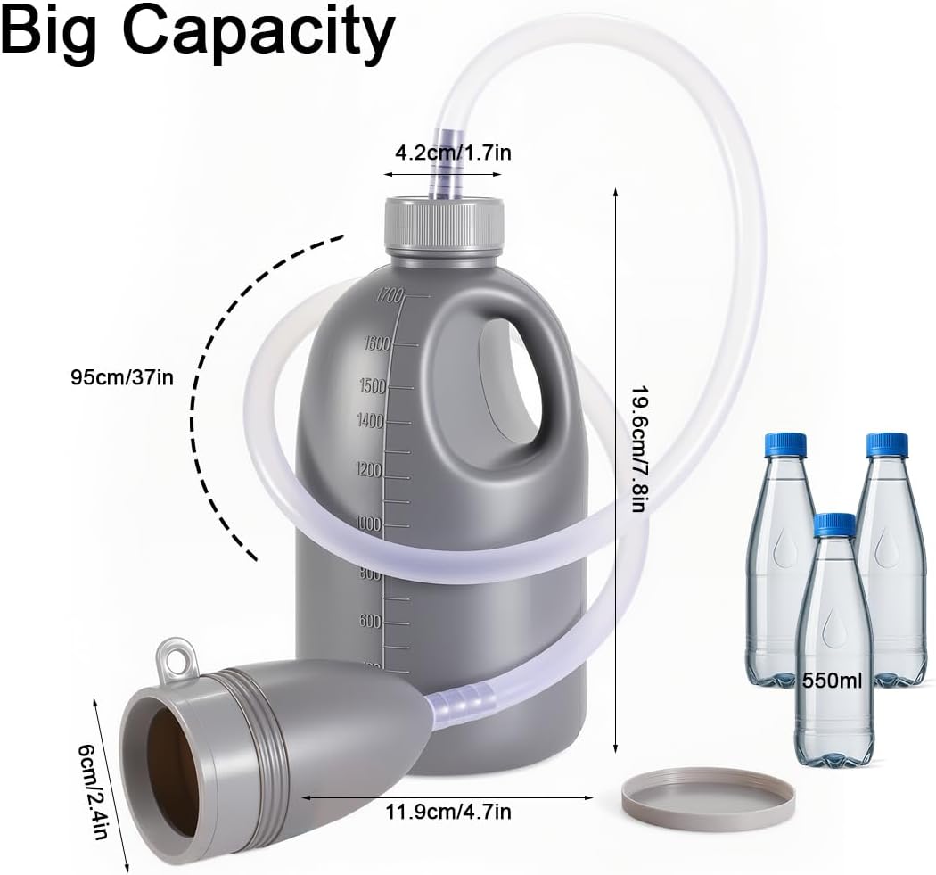 Urinals for Men Portable Male Urinal Bottle with Lid Spill Proof 37’’ Long Tube Thick Male Pee Bottles for Hospital