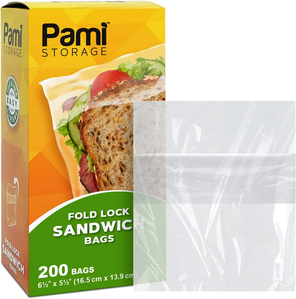 Fold Top Sandwich Bags,Disposable,No Zipper,Easy Open,For Lunch,200-Pk