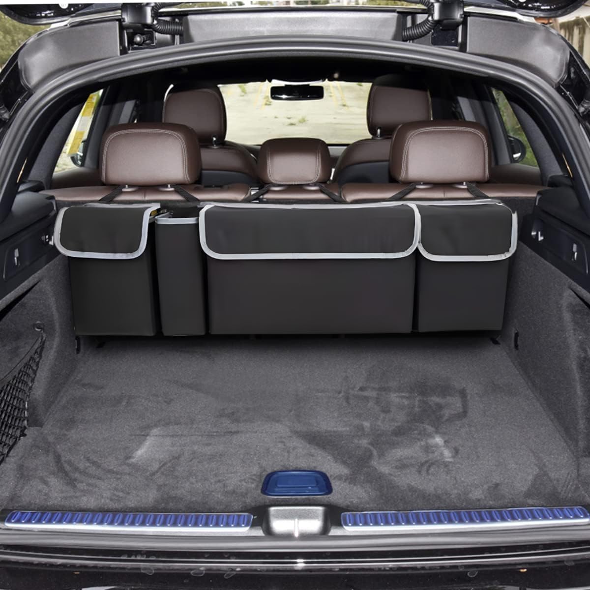 Car Trunk Organizer, Backseat Hanging Large Storage with Adjustable Straps, Waterproof Collapsible Cargo Bag with 4
