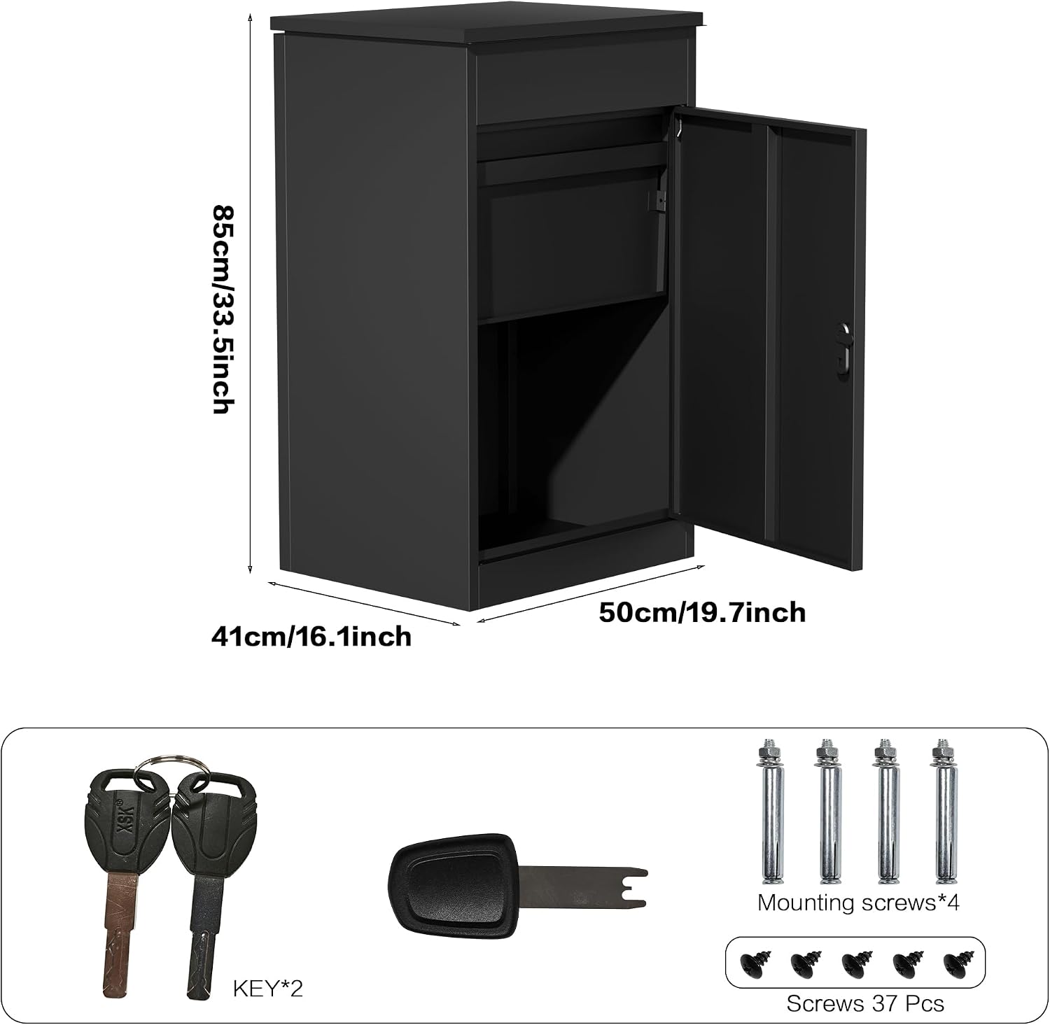 33.5Inch/85CM Express Package Delivery Boxes for Outside, Home Large Space Black Parcel Drop Boxes with Lock