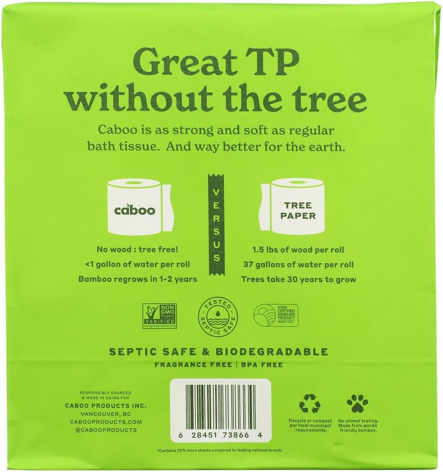 Tree Free Toilet Paper, Septic Safe Bath Tissue, Quick Dissolving 2 Ply Sheets - 300 Sheets Per Roll, 4 Double Rolls