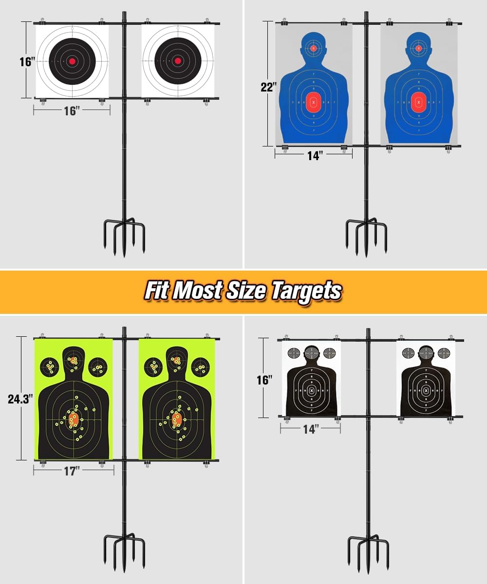 Adjustable Shooting Target Stand with 5-Prong Base, Portable Steel Target Holder with 9 Clips and 15 pcs Paper, Ideal