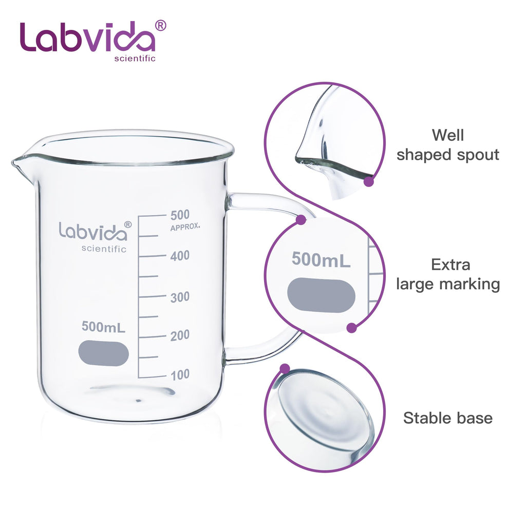 4PCS 500ml 3.3 Borosilicate Glass Beaker Mug, LVAT002