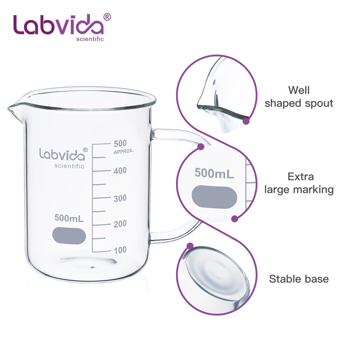 4PCS 500ml 3.3 Borosilicate Glass Beaker Mug, LVAT002