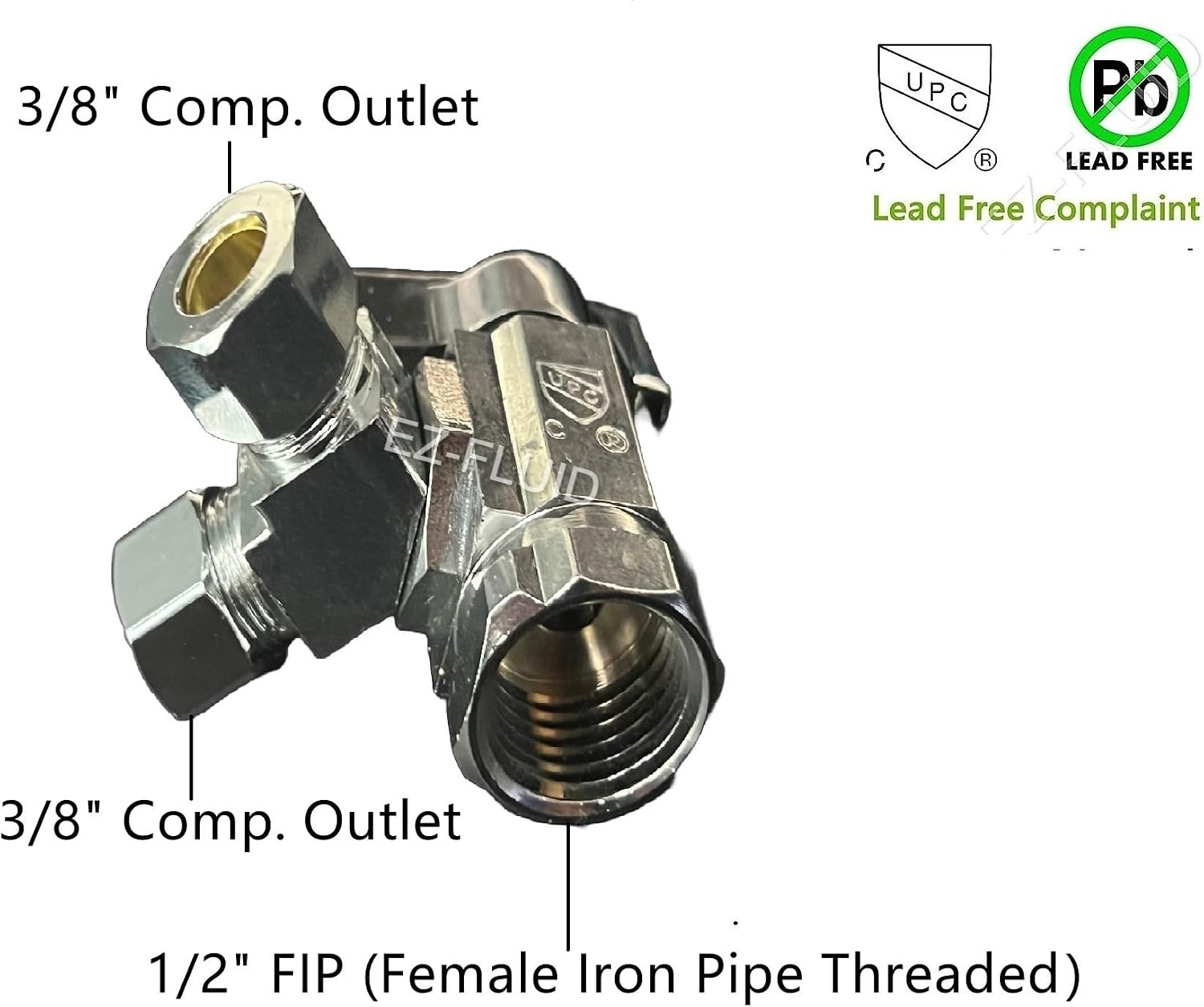 1/2" FIP Female Iron Pipe Threaded X 3/8"Comp X 3/8"Comp Dual Outlets Heavy Duty Chrome Brass Angle Stop Valve 1/4